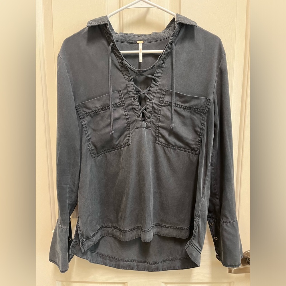 Free People Tie Front Long Sleeve Blouse - Size XS
